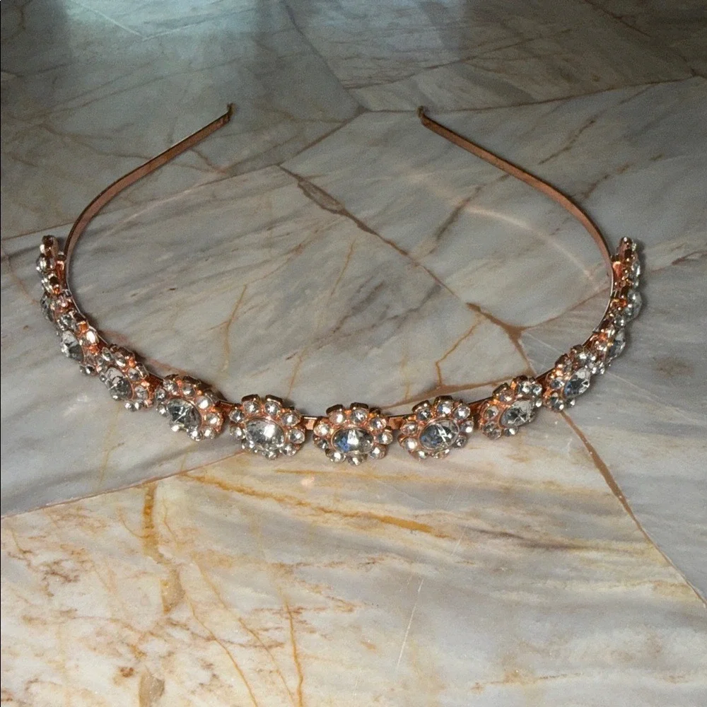 Rose‎ Gold Crystal Flower Headband Bridal Prom Floral Hair Accessory